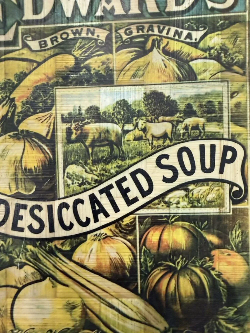 Vintage Edwards Desiccated Soup Advertising Ad Farmhouse Woven Bamboo Soup Tray